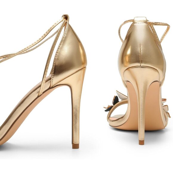 Dream Pairs Women Gold-pu Faux Leather Open Square Toe Stilletos Heels Shoes - Picture 4 of 7